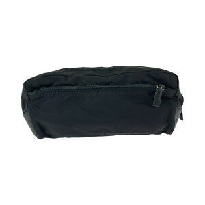 Prada bag clutch logo triangular plate black pouch nylon Tessuto